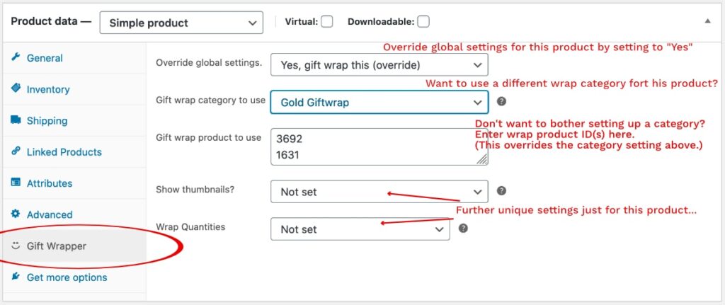 woocommerce per product gift wrap settings